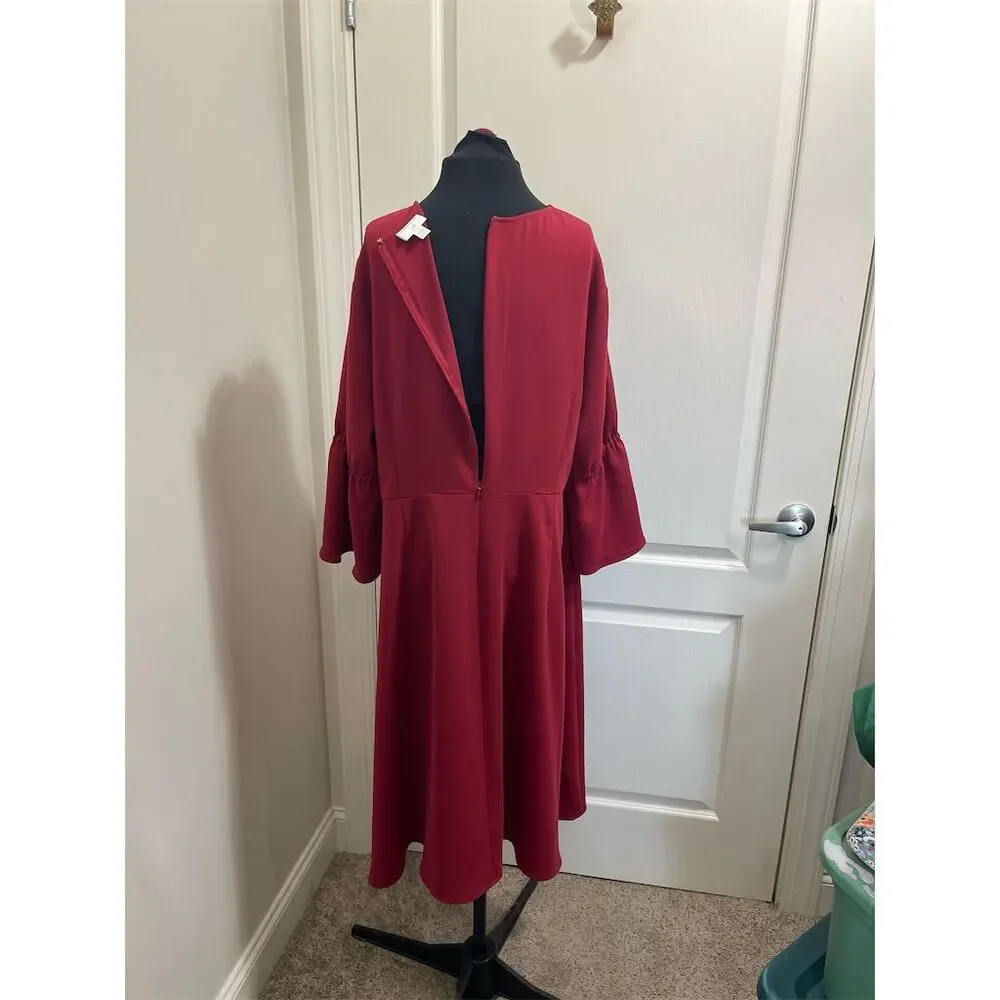 J. Jill Women's Bell Sleeve Midi Length Dress Red Size 18 - Picture 3 of 10